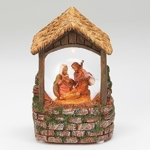 Fontanini Musical LED Holy Family Scene.   The Fontanini Battery Operated Musical Nativity plays Silent Night." Fontanini LED Musical Holy Family Scene is made of a resin/stone mix.  Musical Holy Family scene is 5"H. Batteries not included. 