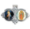 Auto Visor Clip. Pewter Auto Visor Clip depicts the images of Divine Mecy and OL of Guadalupe. Measures: 3 x  1 3/4.
