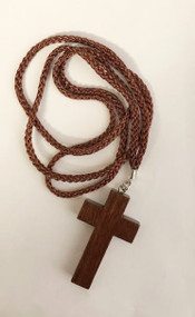 1 3/4" Brown Wooden Cross on a 30" Rope Cord. 