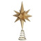 14.5"H Gold Star Tree Topper. The Gold Star Tree Topper is made of plastic and the measurements are 14.5"H x 6.5"W x 6.5"D.