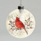 5"H Glass Flat Round Cardinal Ornament. Measurements are 5.63"H 4.75"W 1.75"D.   Cardinal Ornament is made of glass and decal.
