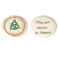 1.5" Irish Pocket Token. The Irish Pocket Token has a celtic knot on the front and on the back of the Irish Pocket Token are the words "May you always be blessed." The Irish Pocket Token is made of a resin stone mix. 