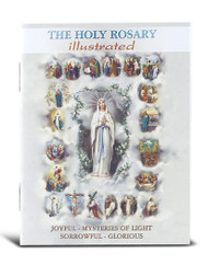 4"x 6" The Mysteries of the Rosary Booklet. The Mysteries of the Rosary is a 32 page booklet with Bonella artwork and gold stamped cover. 