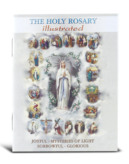 4"x 6" The Mysteries of the Rosary Booklet. The Mysteries of the Rosary is a 32 page booklet with Bonella artwork and gold stamped cover. 