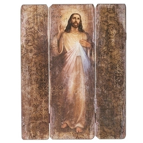 26"H Divine Mercy Decorative Panel. The Divine Mercy Decorative Panel is made of medium density fiberboard. 