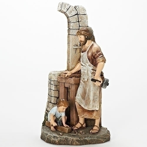 The Carpenter's Apprentice. This 12.75 Figure of the Carpenters Apprentice is made of a resin/stone mix. The Carpenter's Apprentice Figure measurements are: 12.75"H X 6.5"W