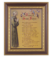 The Prayer of St Francis comes in a beautifully detailed cherry and gold edge frame in glass. Measures 11"x  13.5"