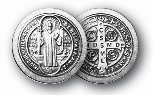 Antique Silver 1.125" St. Benedict Pocket Token