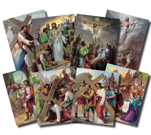 The Stations of the Cross 4''x 6'' Posters.  Vincentini's immortal works of art vividly depict Christ's Passion. Lithography in 7 colors in 14 pictures to a set
