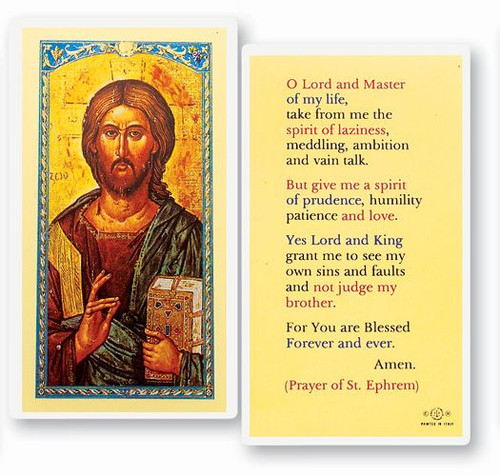 St. Ephrem became known as the “Harp of the Holy Spirit,” for the hymns and writings that sang the praises of God “in an unparalleled way” and “with rare skill.”
Clear, laminated Italian holy cards with gold accents. Features World Famous Fratelli-Bonella Artwork. 2.5'' X 4.5'' 

 