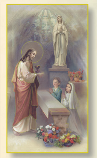 These First Communion cards can be personalized with your child’s name, the date of the communion, and the place of the communion. You can get these First Communion cards laminated for an additional cost.  Each card is 2.5” x 4.25”
Minimum of 24 cards.  Allow 5-7 days for delivery. Non-returnable