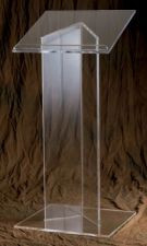 Lectern with 3/4" Wood or 1/2" Acrylic top. Dimensions: 48" height, 24" width, 20" depth. Base: 1/2" acrylic. Pedestal: 1/2" acrylic