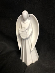 A Musical White Porcelain Angel Figurine, playing the harp.