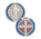 Sterling Silver with Blue Enamel Double Sided St. Benedict Medal.  The St. Benedict Medal comes with a genuine rhodium plated 24" chain in a deluxe velour giftbox.  Dimensions: 1.0" x 0.9" (26mm x 22mm).  Weight of medal: 6.3 Grams.  Sterling Silver St. Benedict Medal comes in a deluxe velvet gift box. Made in the USA