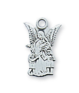  Sterling silver Guardian Angel medal. Guardian Angel Pendant comes with a 16" genuine rhodium plated chain. Guardian Angel Pendant comes in a deluxe velour gift box. Specially sized for a baby or child. 