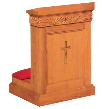 Prie dieu with shelf. Dimensions: 34" height, 36" width, 23" depth. Brass Cross available at an additional cost