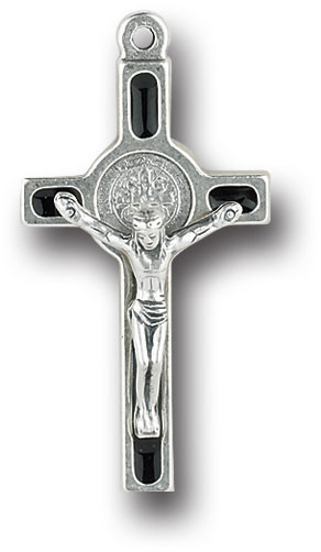 1.5" Antique Silver Saint Benedict Cross in Black Epoxy.  Made in the USA