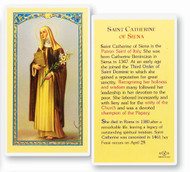 Catherine of Siena is one of only four women who were named doctor of the church, meaning that her writings, including the mystical The Dialogue and her prayers and letters, have special authority in Roman Catholicism. She was an important defender of the papacy and is a patron saint of Europe and of Italy.
Clear, laminated Italian holy cards with gold accents. Features World Famous Fratelli-Bonella Artwork. 2.5'' X 4.5'' 