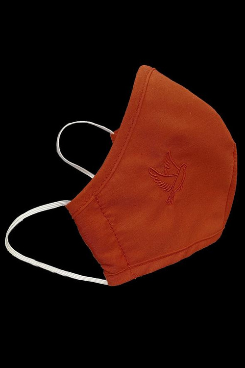 Red Poly Cotton with White Cotton Lining Face Mask.  Red Confirmation mask has an Embroidered Dove on the right side.  Fits ages 12+.  Mask is made with a 2-ply 100% Cotton. Pocket filter located at the bottom. Adjustable elastics. Elastic can be removed and replaced. We make NO CLAIMS that these masks will protect you from Covid 19. Use at your own risk. Made in the USA