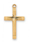 Gold Over Sterling Silver Etched Cross. Etched Cross comes on an18" Rhodium Plated Chain. Etched cross measures 1/2" x 13/16". Deluxe Gift Box Included. 