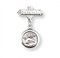 Godchild Guardian Angel Bar Pin.   Guardian Angel Sterling Silver Baby Bar has the word "Godchild" engraved on bar. Dimensions: 1.0" x 0.7" (24mm x 18mm). Weight of medal: 2.5 Grams. Made in USA. Deluxe velvet gift box is included.

 