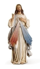 10" Divine Mercy Figure. From the Renaissance Collection comes this 10" Divine Mercy Figure. Dimensions are:  9.5"H x 4"W x 3.125"D. Divine Mercy statue is made of a resin /stone Mix.