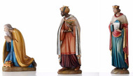 Three Kings Nativity Set 1902/4,5,6
Elegantly carved Three Kings Set from Demetz in  Italy.  Shown in traditional colors, wise men are richly decorated with gold and silver. Available Carved in Linden Wood or Cast in Fiberglass. Ranging from 2 to 5 feet tall. Available Sizes: 24", 30", 36", 48", 60"