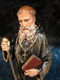 A beautifully detailed and hand painted St Benedict Statue by Liscano. This statue of St Benedict is made in Colombia, South America. The statue of St Benedict has been beautifully hand painted by the Widows of Colombian Violence.It's measurements are  9"H  x 3" round diameter base.
