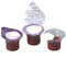 Image of three grape juice filled communion cups with decorative seals.