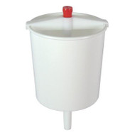 Push-button controlled Communion Cup Filler simplifies preparation of communion trays. Spring-activated push button dispenses juice to fill approximately 45 cups with no drips. Holds approximately 16 ounces; 5" high x 3" diameter