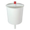 Push-button controlled Communion Cup Filler simplifies preparation of communion trays. Spring-activated push button dispenses juice to fill approximately 45 cups with no drips. Holds approximately 16 ounces; 5" high x 3" diameter