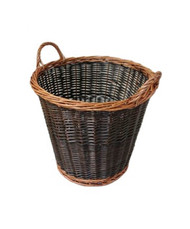 Round two-tone overflow collection basket with unrefined wicker construction.
Each measures 16" in diameter and 13" deep.