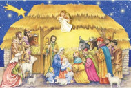 This 14" x 11" Advent calendar will help prepare your children for Christmas.  The calendar depicts the Holy Family being surrounded by the Magi and the Shepherds. The Holy Family Adavent Calendar is accentuated with glitter.  Each of the 24 windows opens to reveal a special picture that illustrates the Bible verses printed inside the windows. These Bible verses help kids follow along with the story of the Nativity. This is a great way for kids to learn about Christmas and count down the days.  Advent Calendar Size is : 8.25”x11.75” and is very easy to hang.
