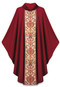 In Dupion,fabric made of 70% man-made fibers and 30% viscose with Regina orphreys, a multi-colored brocade. Width 59", length 53". " Chasuble comes with a Roll Collar.  Available in  green, beige, red, rose, and purple.  These items are imported from Europe. Please supply your Institution’s Federal ID # as to avoid an import tax. Please allow 3-4 weeks for delivery if item is not in stock. Available in Beige (shown), Dark Red, Dark Green,  and Purple