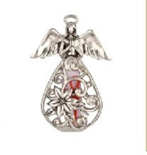 Silver Christmas angel wish charm with red thread inside.