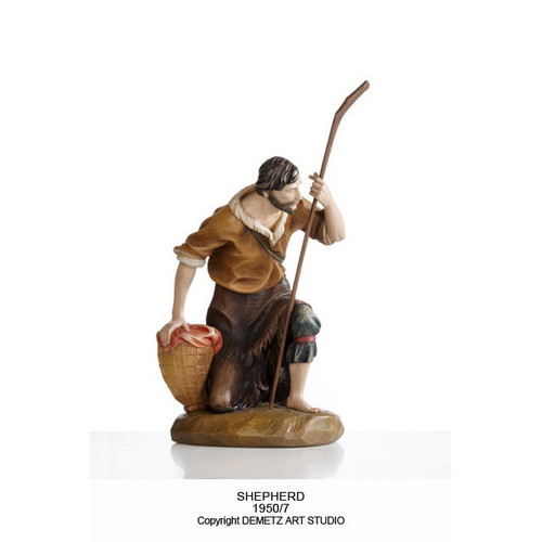 1950/7 -  Shepherd. Figurines are made of an indestructible white Carrara Marble, Fiberglass and Resine Polyester and are Hand Painted in Traditional Colors
Available in 18”, 24”, 30”, 36” and 48”
Animals in Proportion  
Please Contact us at 1-800-523-7604 for Pricing and More Information