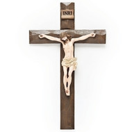 12"H Beveled Wall Cross. Beveled wall cross is made of resin stone mix. Measurements are 12"H x 7.5"W x 2/5"D.