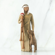 Zampognaro - Shepherd with Bagpipe 

A shepherd's gift... a joyous melody... proclaiming the news!
Size: 9 Inches Tall, Made with Resin
The bagpipe is an ancient pastoral instrument played by shepherds and farmers for thousands of years, and is used in many cultures to celebrate the nativity. In present day Italy, the Zampognaro (shepherd with bagpipe) plays the Novena, the nine days leading up to Christmas… a celebration and announcement of the birth of Christ. The music is festive and vibrant, accompanied by singing and dancing. It’s a time of reunion and company – heralding the arrival of the holidays. It’s the Italian version of caroling – people gather, singing songs passed down through the generations. The zampogna is a humble shepherd’s instrument, yet it produces a rich texture of melody and rhythm. I like the thought of this joyful, symphonic music surrounding the nativity scene.” —Susan Lordi