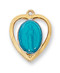 Gold over Sterling Silver Blue Enameled Miraculous Medal in Heart Shaped Pendant. Comes on 18" chain. Dimension: 9/16" X 1/2". Comes on 18" gold plated chain. Dimension: 1/2"L