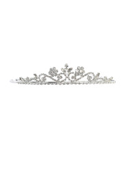 This beautiful rhinestone tiara is perfect for your child's first communion event. Make sure you enlarge the picture to see all the detailing. This rhinestone tiara is lead compliant. Beautiful silver rhinestone tiara, 6.25" x 1.25".