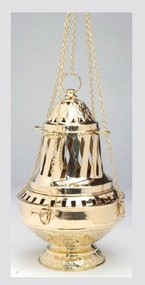 This Santiago Censer stands 10 3/4"H tall with inside bowl. Censer had three chains. 
Matching Boat 10--995 is SOLD SEPARATELY