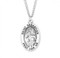 Saint Sebastian oval medal-pendant. Saint Sebastian is the Patron Saint of athletes, archers, armorers, and soldiers.  St. Sebastian medal comes on a  24" Genuine rhodium plated endless curb chain. Dimensions: 1.1" x 0.7" (27mm x 17mm)  Weight of medal: 2.8 Grams.  Deluxe velvet gift box is included. Made in USA. Can be engraved