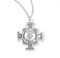 St. Michael Sterling Silver Maltese Cross Pendant. Dimensions: 0.9" x 0.8" (24mm x 21mm). Weight of medal: 3.1 Grams.  St Michael Maltese Cross Pendant  comes on an 18" genuine rhodium plated curb chain.  Presents in a deluxe velour gift box. Engraving available at an additional cost
