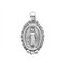 Sterling Silver Oval Shaped Double Sided Miraculus Medal Pendant with Scrolled Border. Miraculous Medal is .925 sterling silver with an 18" genuine rhodium plated curb chain. Deluxe velour gift box is included. Dimensions: 0.9" x 0.5" (23mm x 13mm). Weight of medal: 2.2 Grams. Made in the USA