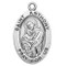Sterling silver large oval St. Anthony medal comes on a 24" genuine rhodium plated curb chain. Dimensions: 01.1" x 0.7" (27mm x 17mm). Weight of medal: 2.8 Grams. Medal comes in a deluxe velour gift box. Engraving option available. Made in the USA