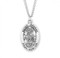 Sterling silver oval St. George medal comes on a 24" genuine rhodium plated curb chain. Dimensions: 01.1" x 0.7" (27mm x 17mm). Weight of medal: 2.8 Grams. Medal comes in a deluxe velour gift box. Engraving option available. Made in the USA

 