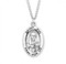 Sterling silver oval St. Padre Pio medal comes on a 24" genuine rhodium plated curb chain. Dimensions: 01.1" x 0.7" (27mm x 17mm). Weight of medal: 2.8 Grams. Medal comes in a deluxe velour gift box. Engraving option available. Made in the USA