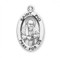 Sterling silver oval St. Padre Pio medal comes on a 24" genuine rhodium plated curb chain. Dimensions: 01.1" x 0.7" (27mm x 17mm). Weight of medal: 2.8 Grams. Medal comes in a deluxe velour gift box. Engraving option available. Made in the USA