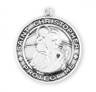 Sterling Silver Saint Christopher medal.  Sterling Silver St. Christopher medal is supplied with a 24" genuine rhodium plated endless curb chain. St Christopher Medal comes  in a deluxe gift box.  Dimensions: 1.0" x 0.9" (26mm x 23mm). Weight of medal: 4.7 Grams. Made in the USA! 