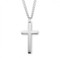 Sterling Silver High Polish Plain Cross Pendant. Solid .925 sterling silver.  Cross Pendant comes on a 24" genuine rhodium plated curb chain.  Dimensions: 1.6" x 0.8" (40mm x 21mm). Weight of medal: 2.1 Grams. Comes in a velvet gift box. Made in the USA